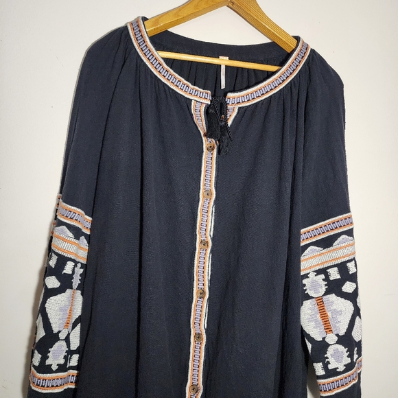Free People High-low Caftan Dress With Embroidery Button Down Front Size XS - Picture 6 of 11